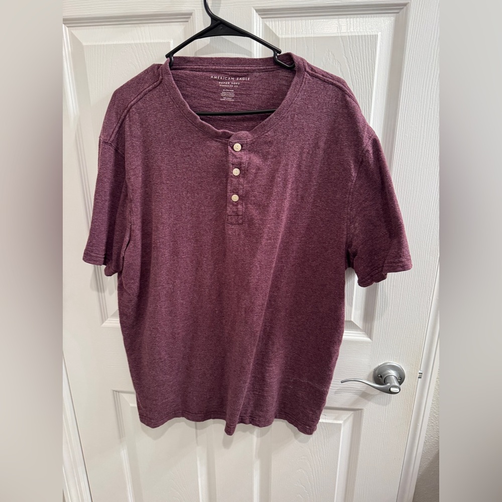 American Eagle Outfitters Men's Burgundy Henley Shirt